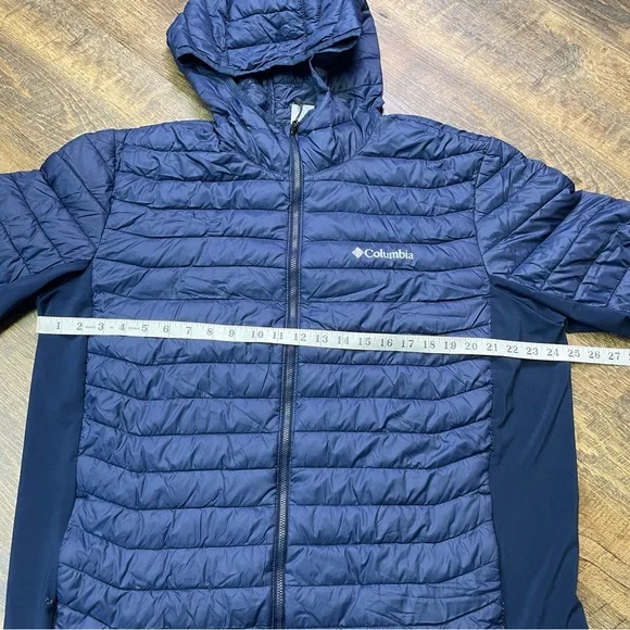 Columbia Powder Pass Hooded Jacket Light Puffer Water Resistant Men XL Coat Blue - Picture 2 of 15